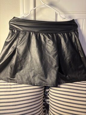 Black Faux Leather Mini Skirt - Classic Flared Style